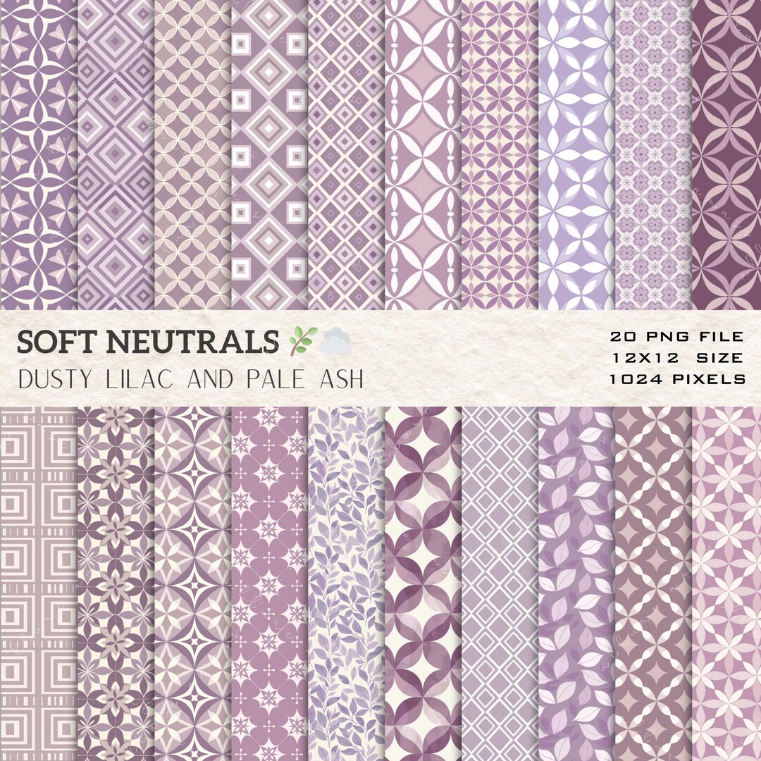 Dusty Lilac and Pale Ash Seamless Patterns – Soft Neutral Digital Paper ...