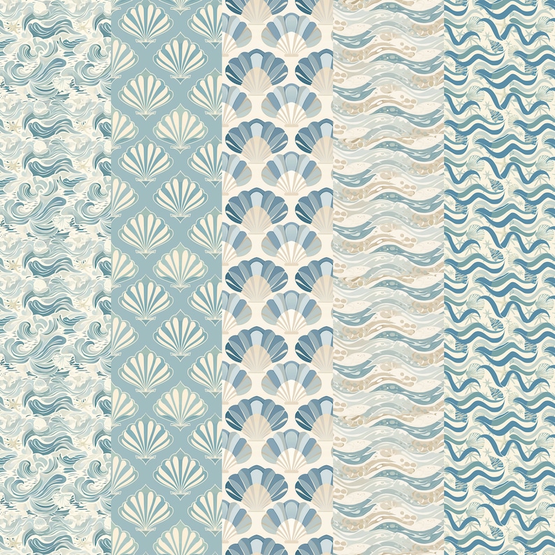 Coastal Chic Seamless Patterns - Soft Toned Digital Paper Pack - Etsy
