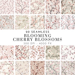 Pacchetto di carta digitale con fiori di ciliegio primaverili - Motivi floreali senza soluzione di continuità, sfondi Sakura pastello, carte da scrapbooking e artigianato stampabili