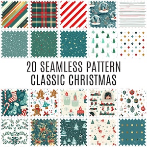 20 patrones navideños sin costuras / Paquete de papel digital festivo clásico / Diseños festivos de invierno para manualidades y álbumes de recortes