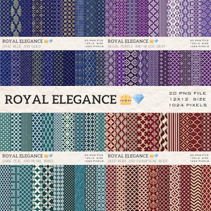 May include: A digital art collection featuring various patterns in shades of blue, purple, teal, and burgundy. The designs include geometric shapes, floral motifs, and abstract textures. The text "ROYAL ELEGANCE" is displayed across the image, along with product details.