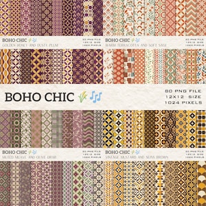 Boho Chic Digitalt Papper | 80 Sömlösa Mönster | Vintage Scrapbook Bakgrunder, PNG Nedladdning 1024x1024