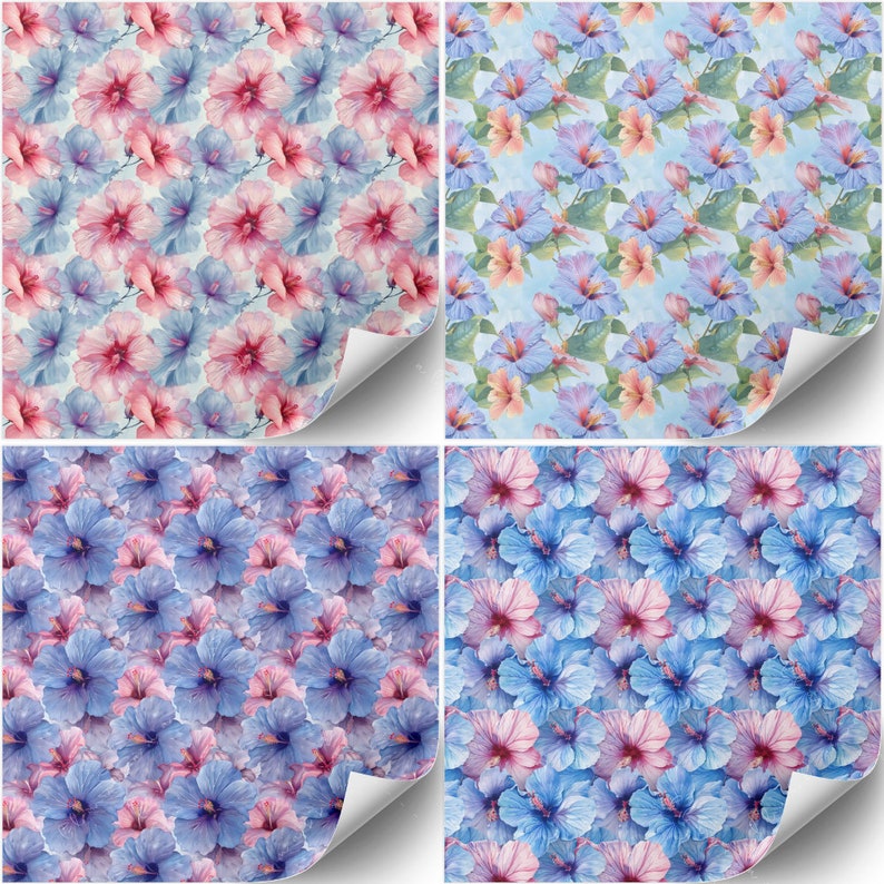 20 Hibiscus Seamless Patterns High-resolution Digital Papers Commercial ...