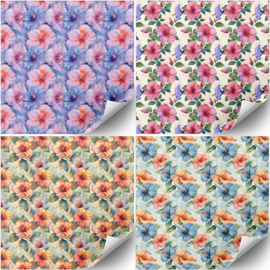 20 Hibiscus Seamless Patterns High-resolution Digital Papers Commercial ...