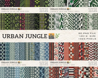 Urban Jungle Digital Paper | 80 Seamless Patterns | Jungle Scrapbook Backgrounds, PNG Download 1024x1024