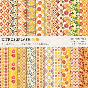 Tangerine and Bright Kiwi Seamless Patterns – Citrus Splash Digital Paper Pack – 20 PNG Files – Scrapbooking and Crafting