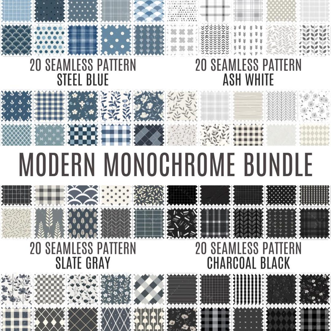 80 Seamless Modern Monochrome Patterns - Steel Blue, Ash White, Slate ...