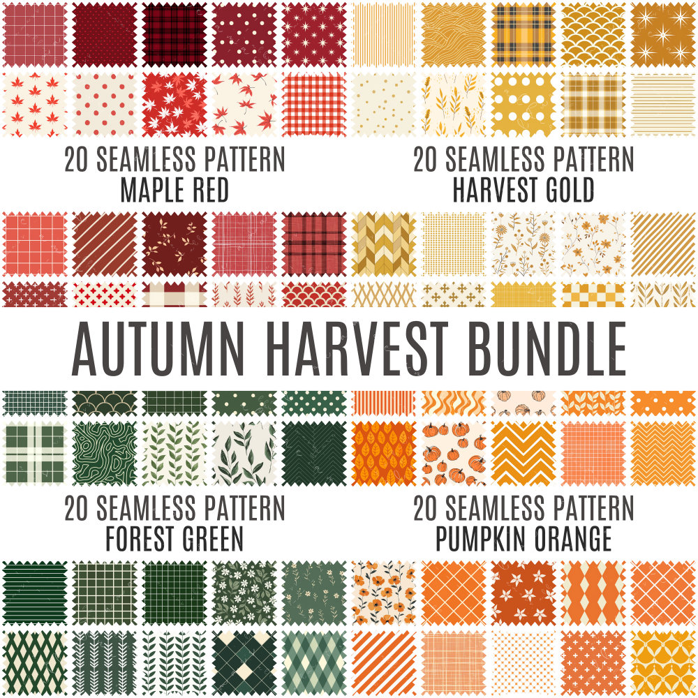 Paquete de Cosecha de Otoño / 80 Patrones Sin Costuras / Papeles Digitales de Alta Resolución / Uso Comercial para Scrapbooking y Manualidades / Descarga Instantánea