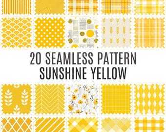 20 Sunshine Yellow Seamless Patterns - High-Resolution Digital Papers - Commercial Use Scrapbooking & Crafting - Instant Download