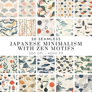 Japanische Zen-Muster-Sammlung - Nahtloses digitales Papier, minimalistische Zen-Motive, traditionelles japanisches Design, Scrapbook-Hintergründe