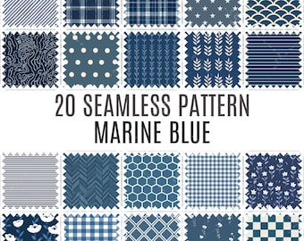Marine Blue Seamless Patterns | 20 High-Resolution Digital Papers | Navy-Themed Scrapbooking & Crafting | Instant Download