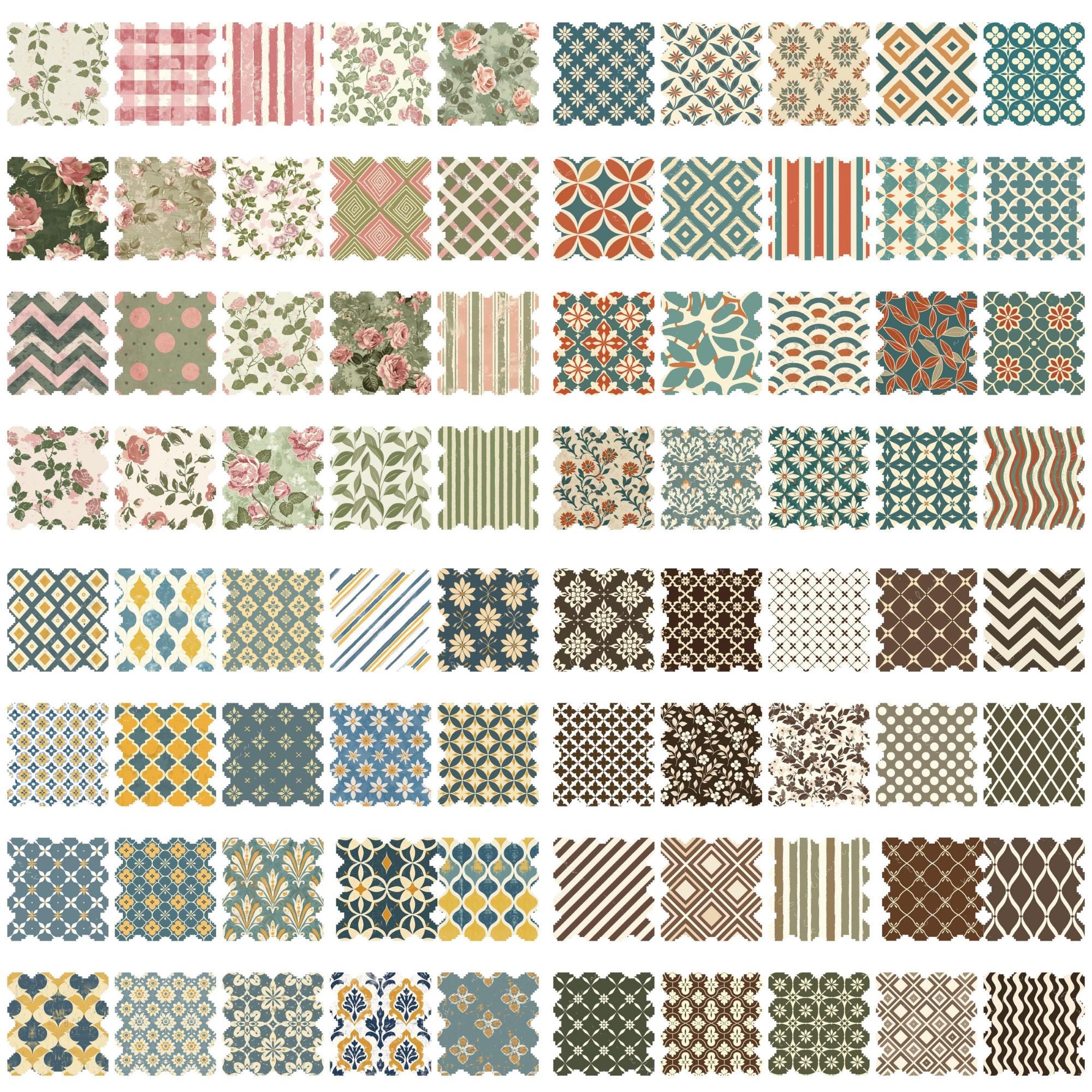 Printables Rustic Patterns Vintage Charm Digital Paper Pack | 80 Seamless Antique Floral & Rustic ...