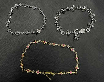 Chrome Hearts Bracelet,Cross flower Bracelet,Religious Bracelet,Gothic Bracelet,Punk Bracelet,Motorcycle bracelet,Chrome Heart Design