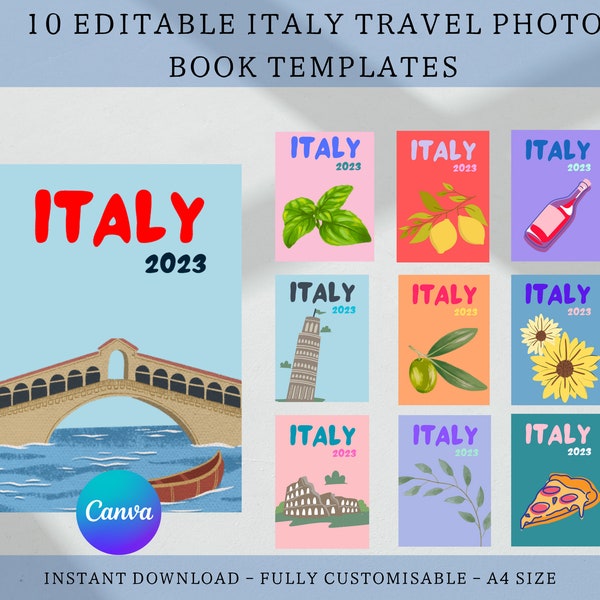 Italy Designer Travel Photo Book | Editable Canva Travel Album Templates | Aesthetic Coffee Table Photo Book Album | Digital Download | A4
