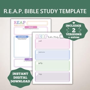 Sjabloon REAP-bijbelstudie, REAP-methode bijbelverstoewijzing, gids bijbelstudiedagboek, Bijbelstudiehulpmiddelen, direct downloaden, afdrukbare pdf