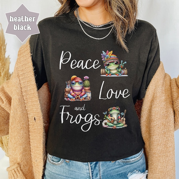 Peace Love and Frogs shirt, cute frog t-shirt, hippy frog tee, zen frog tshirt, gift for frog lover, peace sign frog shirt, nature clothing
