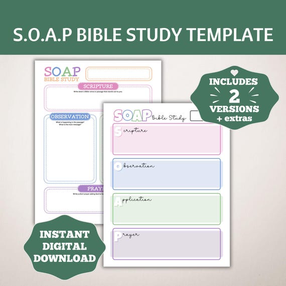 SOAP Bible Study Template Printable, SOAP Method Bible Verse Mapping, Bible Study Journal Guide, Bible Study Template, Instant Download PDF