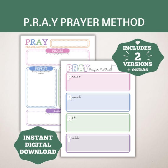 PRAY Prayer Method, PRAY Prayer Template, Prayer Journal Guide, Bible Study Guide,  Devotional Prayer Tool, Guided Prayer Printables, pdf
