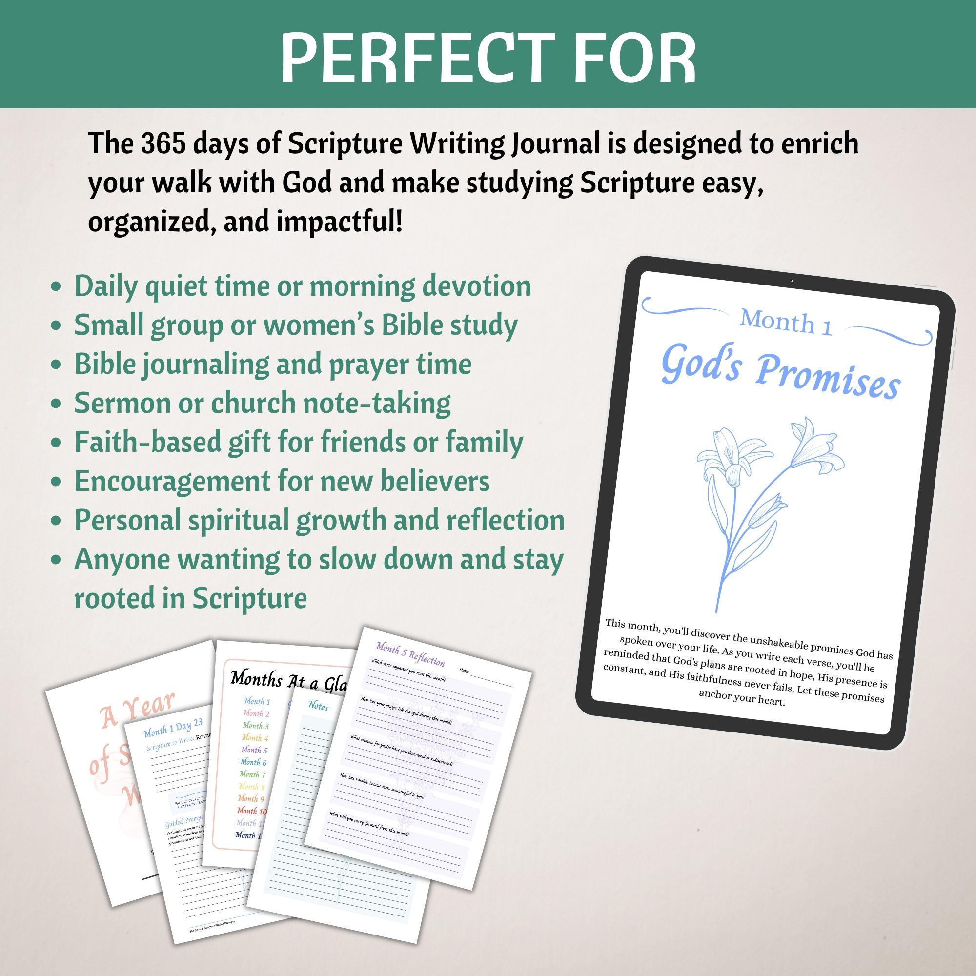 Daily Scripture Writing Journal, A Year of Bible Verses, Printable 365 ...