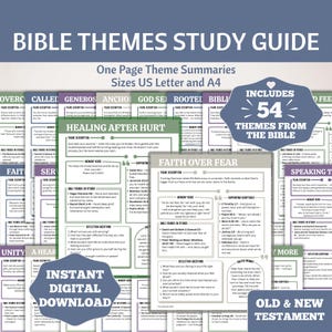 Bible Theme Study Guide, Bible Study, Study Sheet, Printable Themes Study Tool, Old New Testament, Books of the Bible Study Plan, Scripture