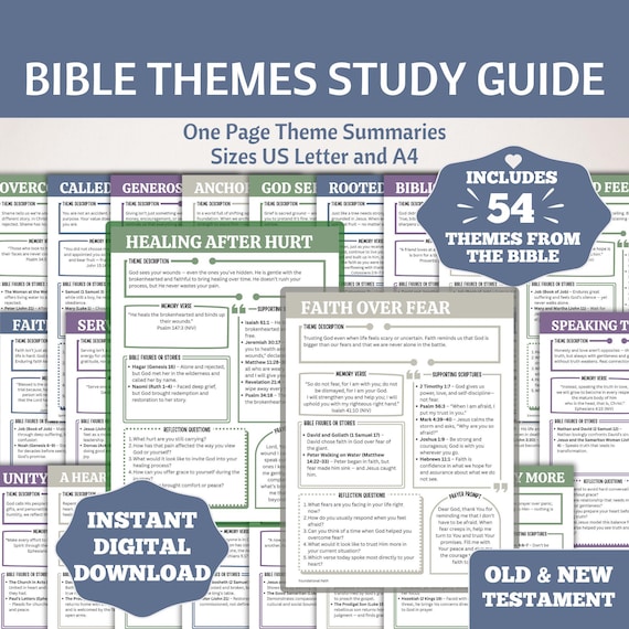 Bible Theme Study Guide, Bible Study, Study Sheet, Printable Themes Study Tool, Old New Testament, Books of the Bible Study Plan, Scripture