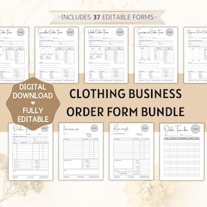Puede incluir: Un conjunto de 37 formularios de pedido de negocio de ropa imprimibles. Los formularios incluyen formularios de pedido para camisetas, sudaderas, gorras, pijamas y más. Los formularios son totalmente editables y se pueden utilizar para realizar un seguimiento de los pedidos, las facturas y los recibos. Los formularios están diseñados con una estética simple y moderna.