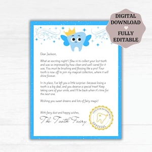 Carta del Hada de los Dientes, Carta del Hada de los Dientes Imprimible, Plantilla de Canva Editable para Notas del Hada de los Dientes, Recibo del Primer Hada de los Dientes, Descarga Digital