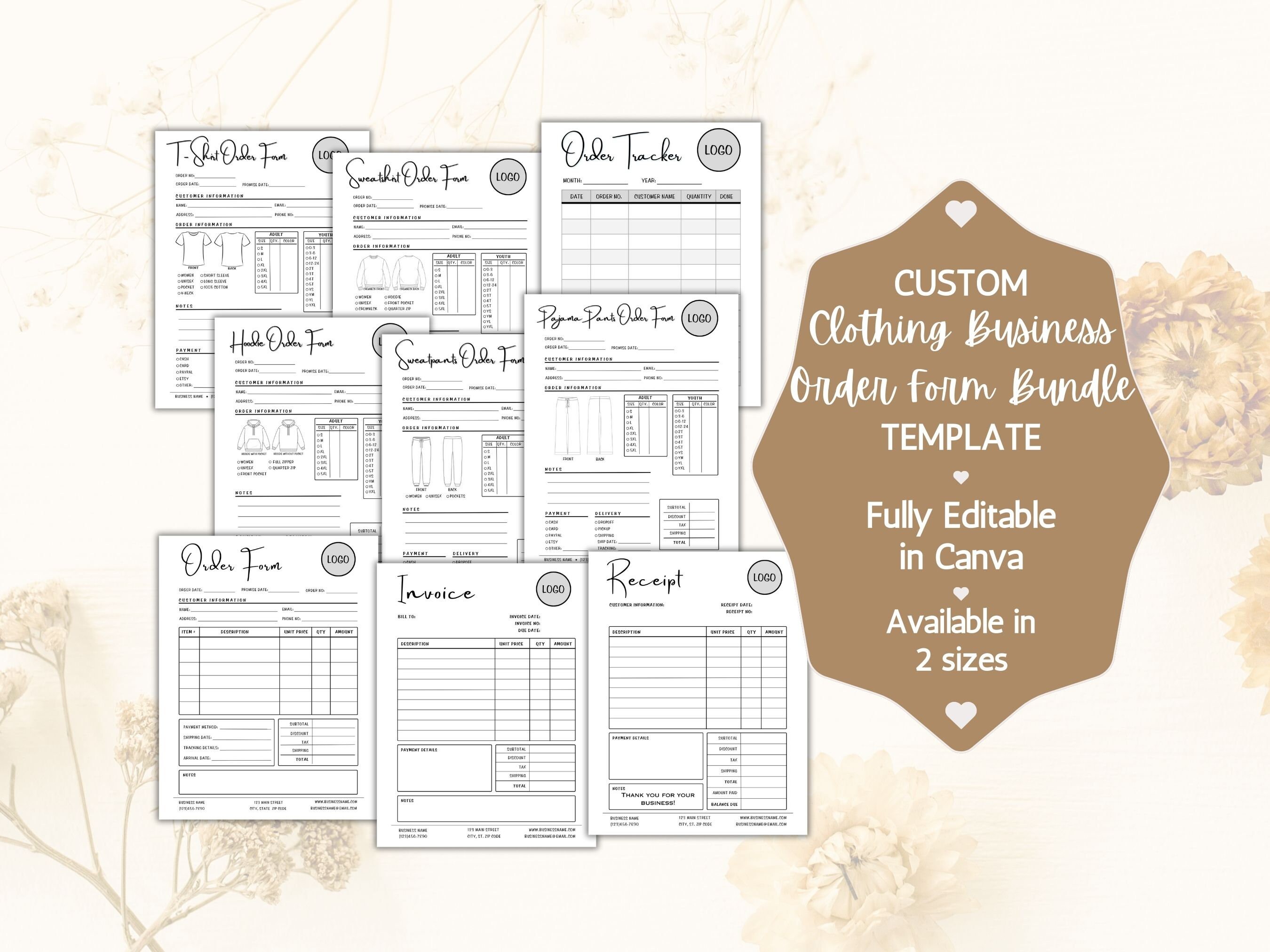 Editable Clothing Business Order Form Bundle | Apparel Order Forms ...