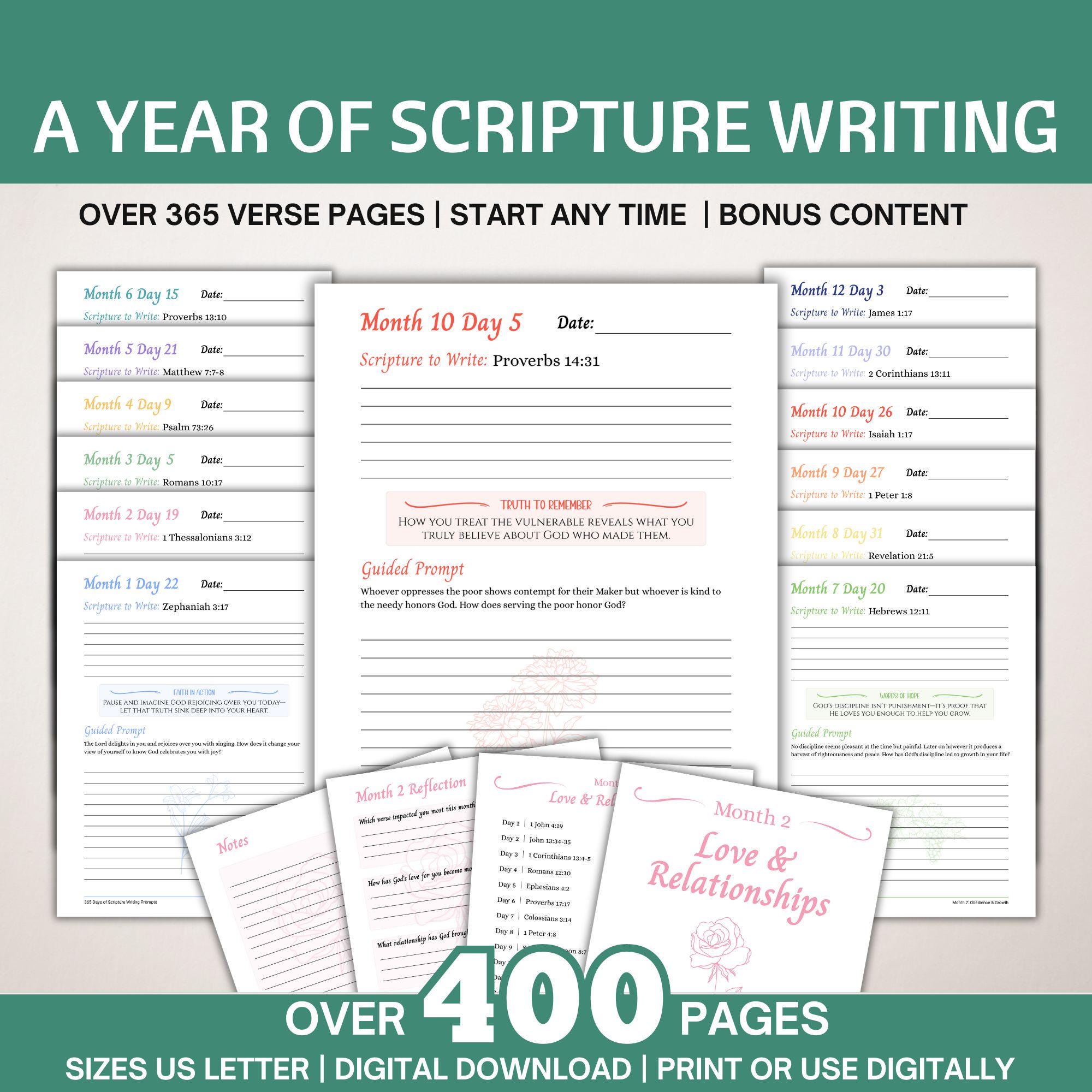 Daily Scripture Writing Journal, A Year of Bible Verses, Printable 365 ...