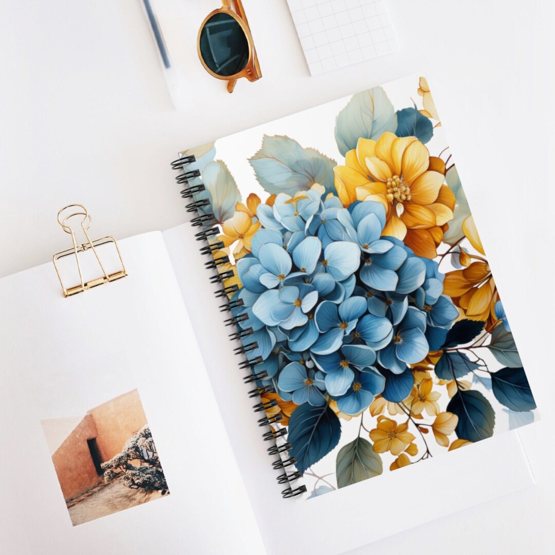 Blue Hydrangeas and Goldenrod Spiral Notebook - Ruled Line Journal for ...