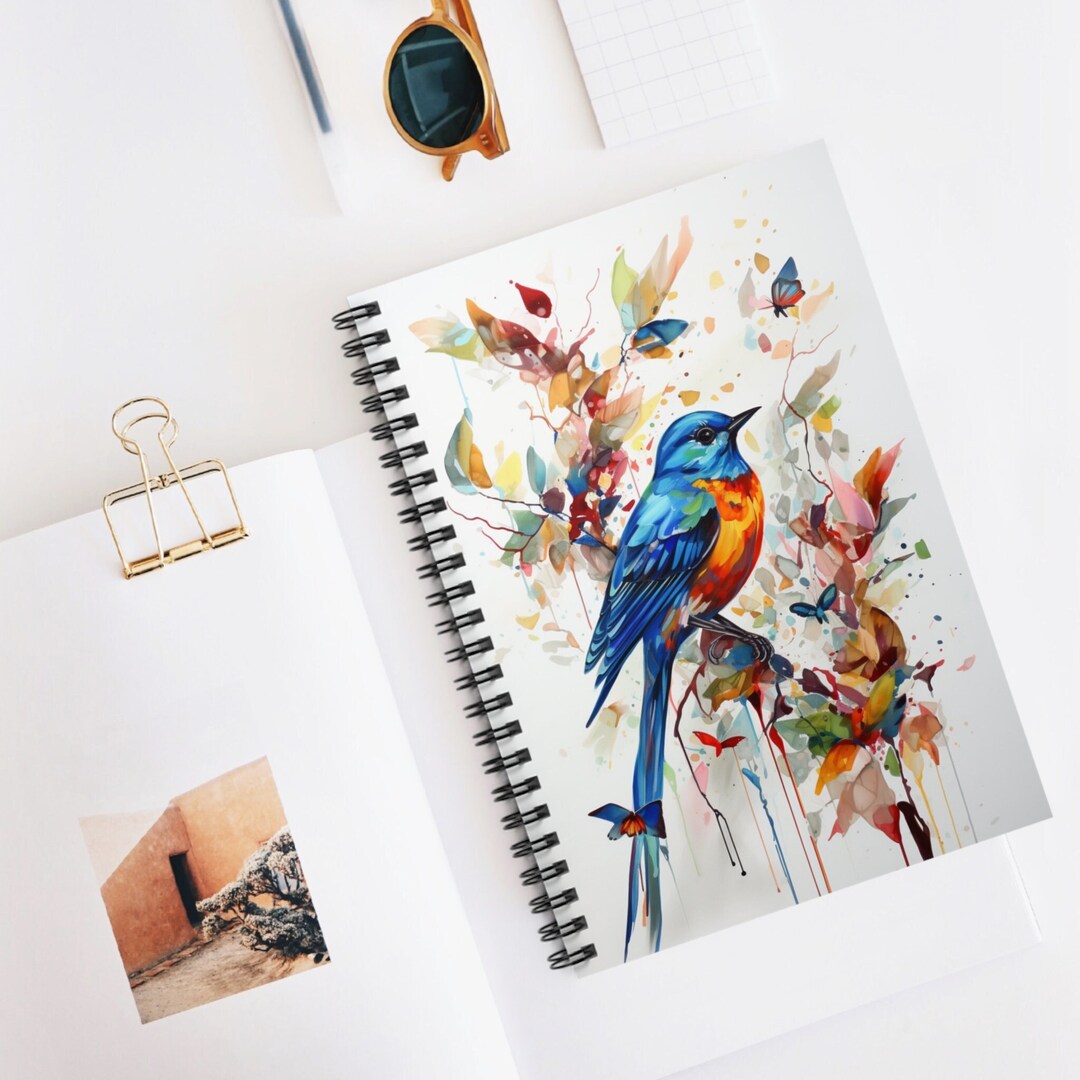 Bird Draw Notebook Bluebird Spiral Notebook - Watercolor Blue Bird Art, Journal, Bird ...