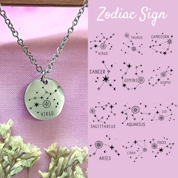 Personalized Horoscope Necklace - Custom Zodiac Sign Pendant- 18K Gold Rose gold Silver plated Waterproof Necklace - Christmas Gift