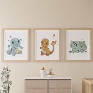 Pokemon Dormitorio Decoración Pokemon Cartel Vivero Pokemon Niños Arte / Charmander / Bulbasaur / Squirtle / Pokemon Descarga Instantánea Digital