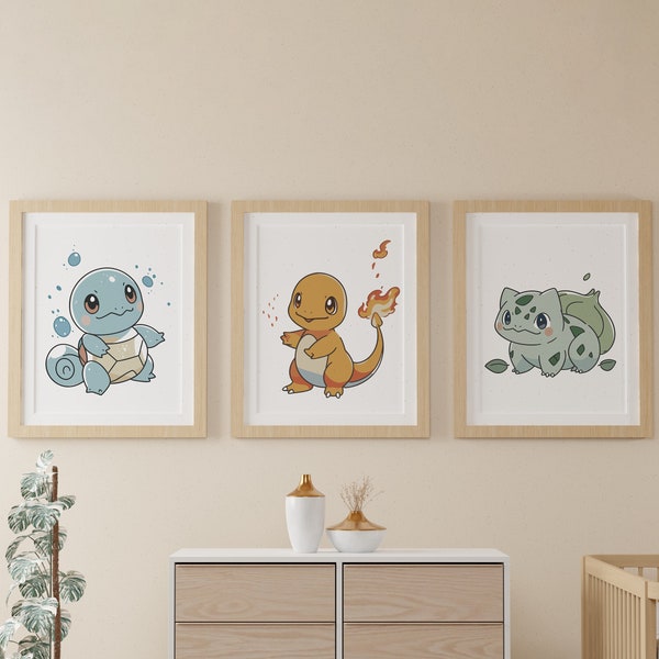 Pokemon Bedroom Decor Pokemon Poster Nursery Pokemon Children Art | Charmander | Bulbasaur | Squirtle | Pokemon Instant Download Digital