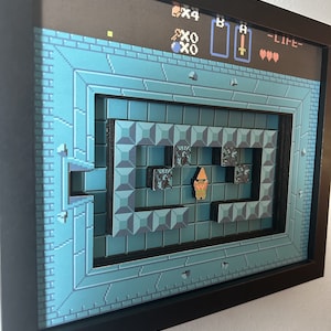 Legend of Zelda Dungeon Link with Triforce 3D Shadow Box, 8x10, Handmade