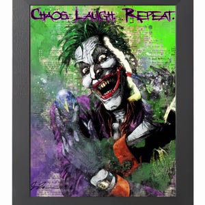 Joker Grunge Art Print: Dark Knight Villain Comic Decor