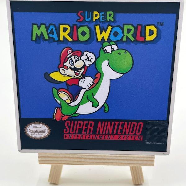 Posavasos con diseño de caja de SNES: decoración retro de jugador con caballetes