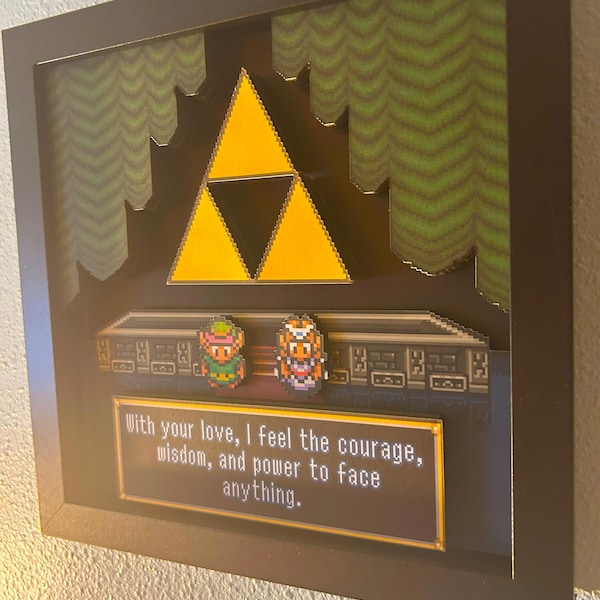 Legend of Zelda Triforce 3D Shadow Box, 8x8, Link and Princess Scene