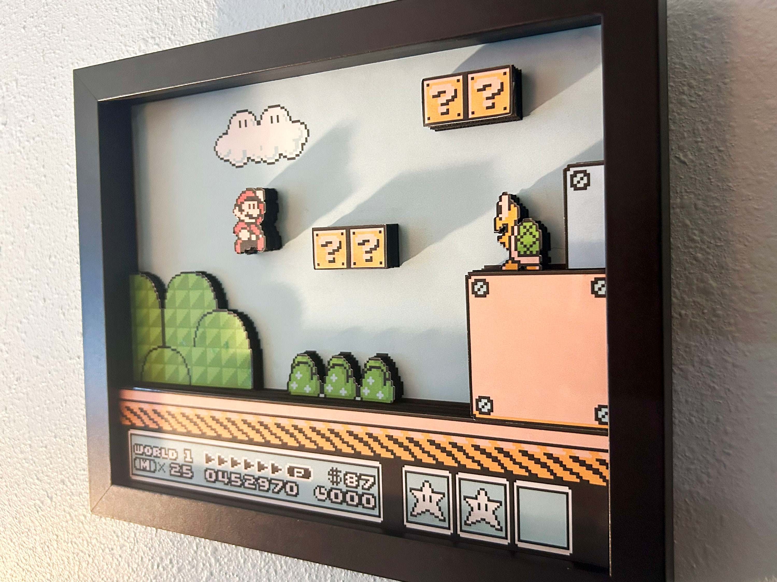 Super Mario Bros. 3 3D Shadow Box, 8x10, Stage 1-1, Nintendo Classic
