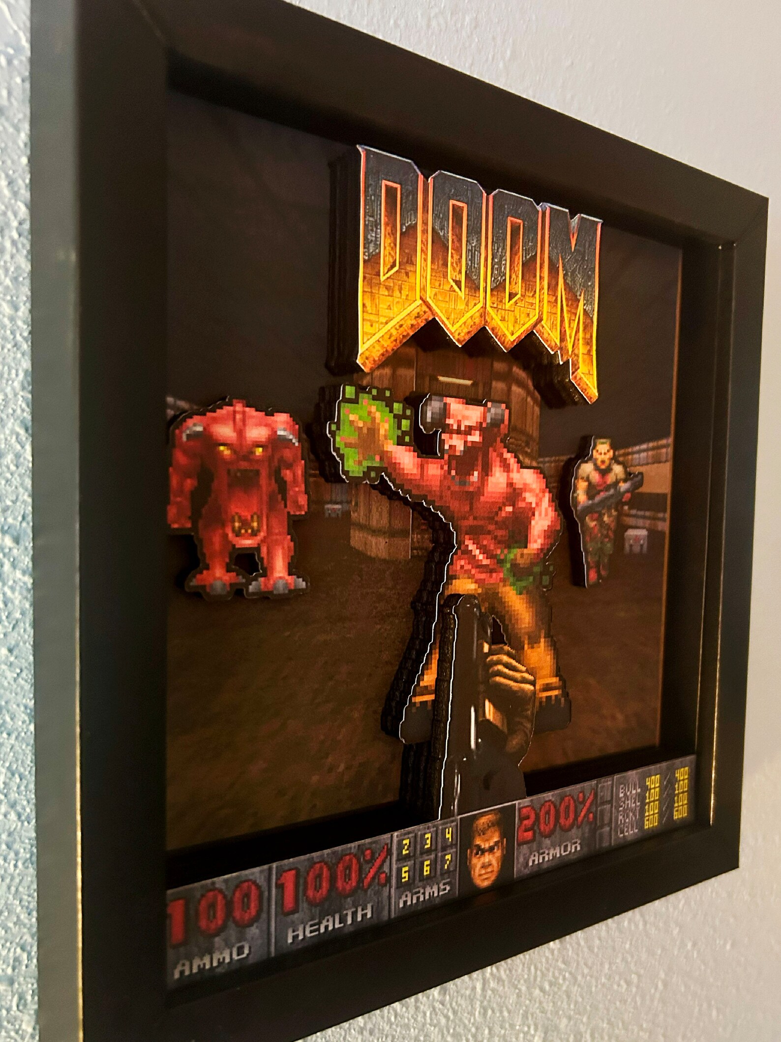 Doom 3D Shadow Box, 8x8, Classic PC Game Art, Doom Guy With Shotgun ...