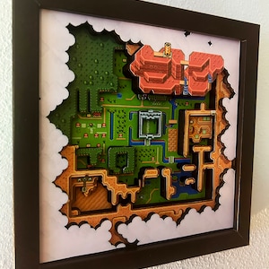 Carte d'Hyrule 3D Shadow Box, 8 x 8, The Legend of Zelda : A Link to the Past, oeuvre d'art classique SNES