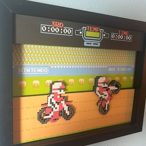 Excitebike NES Game 3D Shadow Box, 8x10, Retro Gaming Art