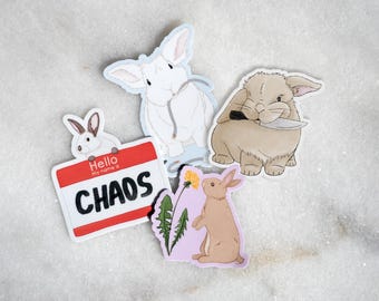 Cute Bunny Sticker Bundle | Four Rabbit Stickers | Gift for Bunny Lovers
