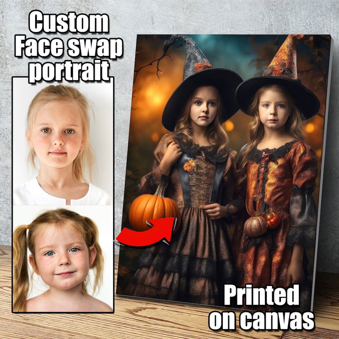 Personalized Halloween Family Photo Portraits - Custom Face Swap Canvas ...