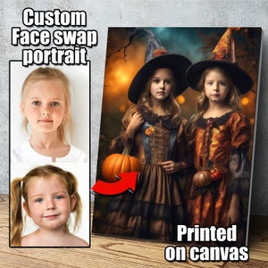 Personalized Halloween Face Swap Portrait: Custom Family Canvas Print