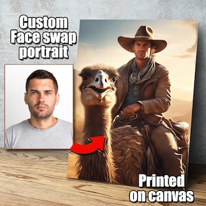 Hilarious Custom Face Swap Portrait: Personalized Gag Gift on Canvas