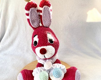 Big rabbit plushie - Stuffed animal circus theme - Giant amigurumi rabbit - Big rabbit magnetic paws for unique gift