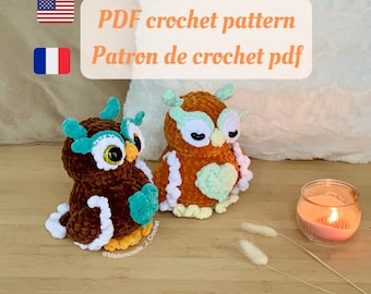 Owl Crochet Pattern: Amigurumi Stuffed Animal (English/French PDF)