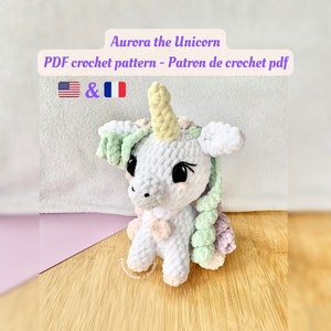 Unicorn crochet pattern, Plush toy unicorn, PDF crochet instructions, Amigurumi unicorn pattern, download digital file english & french