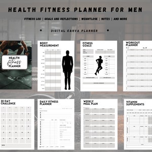 Canva Digital Fitness Planner | Weight Loss Journal for Health coach and Personal Trainer | Fitness Challenge and Body Measurement Log |